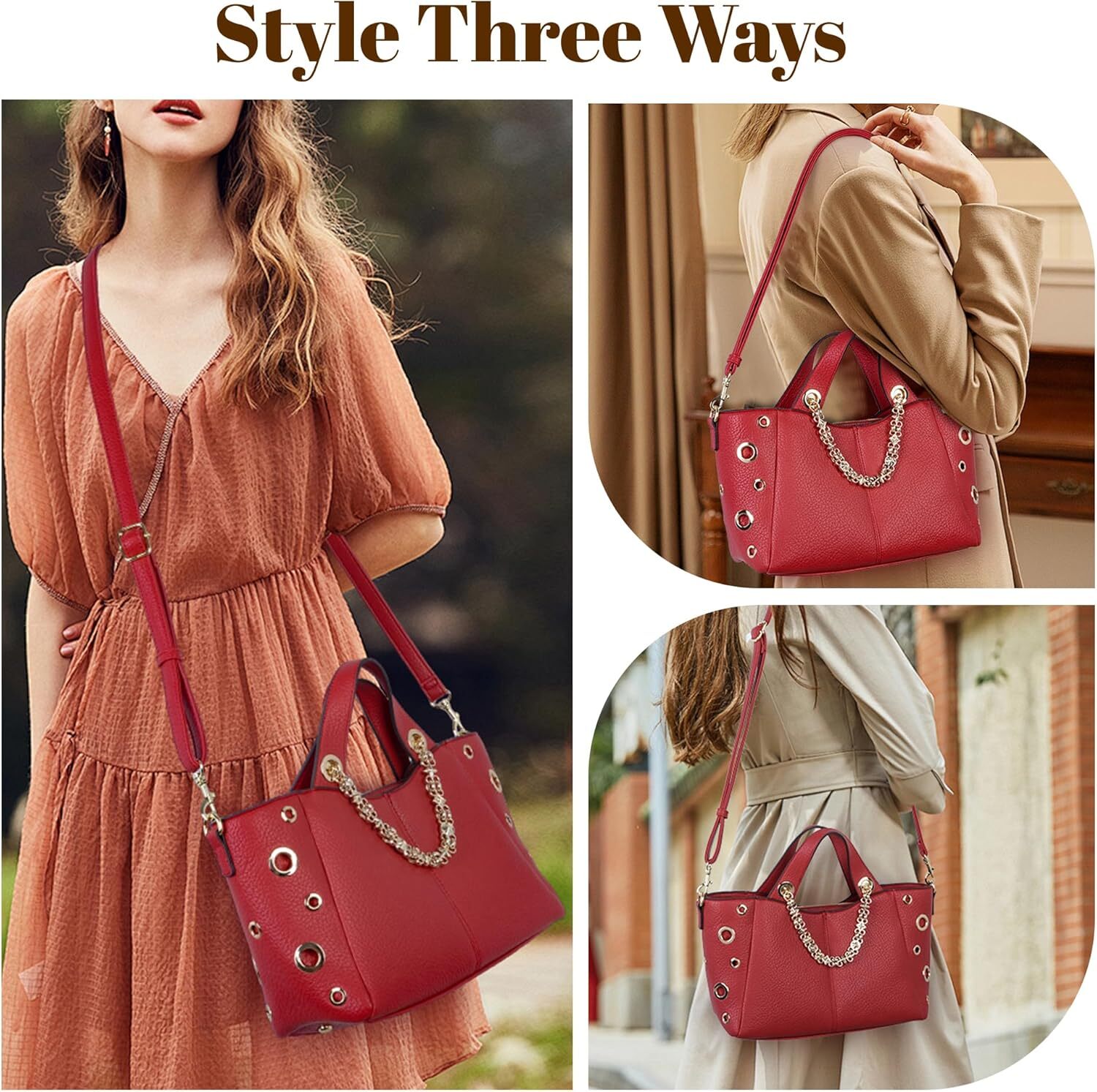 Leather Tote Bag for Women Work Travel Casual Shoulder Crossbody Bags with Strap