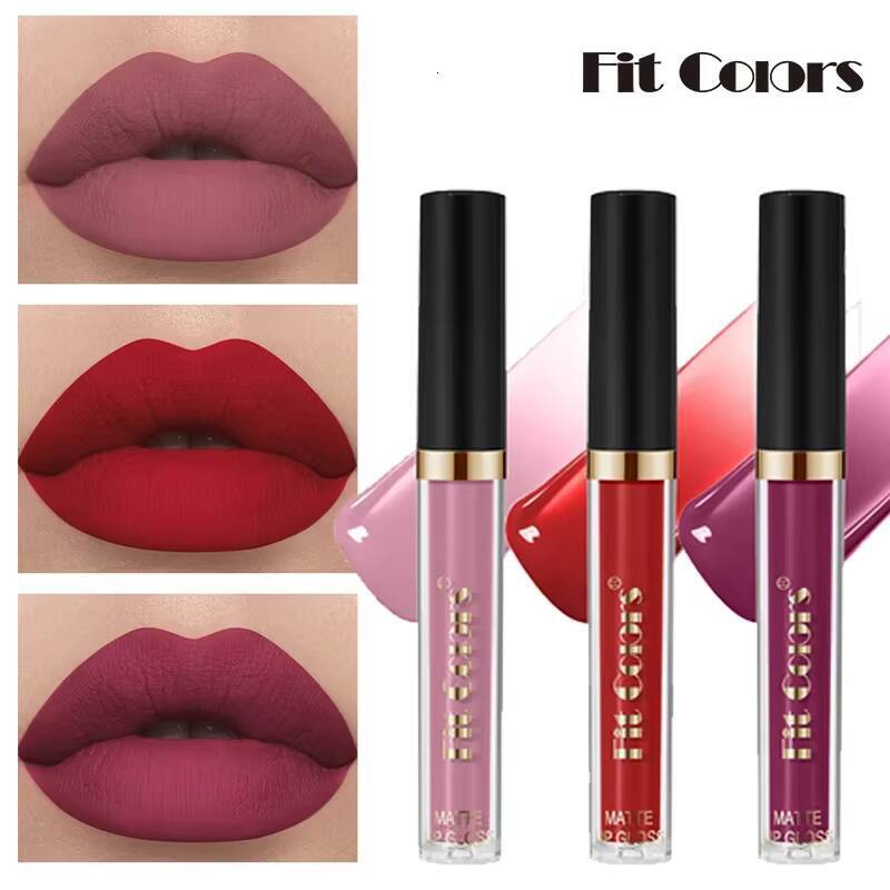 Fit Colors Long-lasting Matte Lipstick Non Stick Moisturizing Gloss Waterproof Makeup Lip Glaze Sexy Purple Red Lipsticks happy