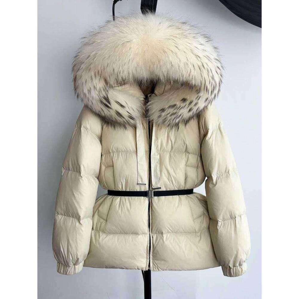 Janveny Huge Real Raccoon Fur Hooded 2025 Short Puffer Jacket Women 90% Duck Down Coat Winter Female Feather Parkas Waterproof