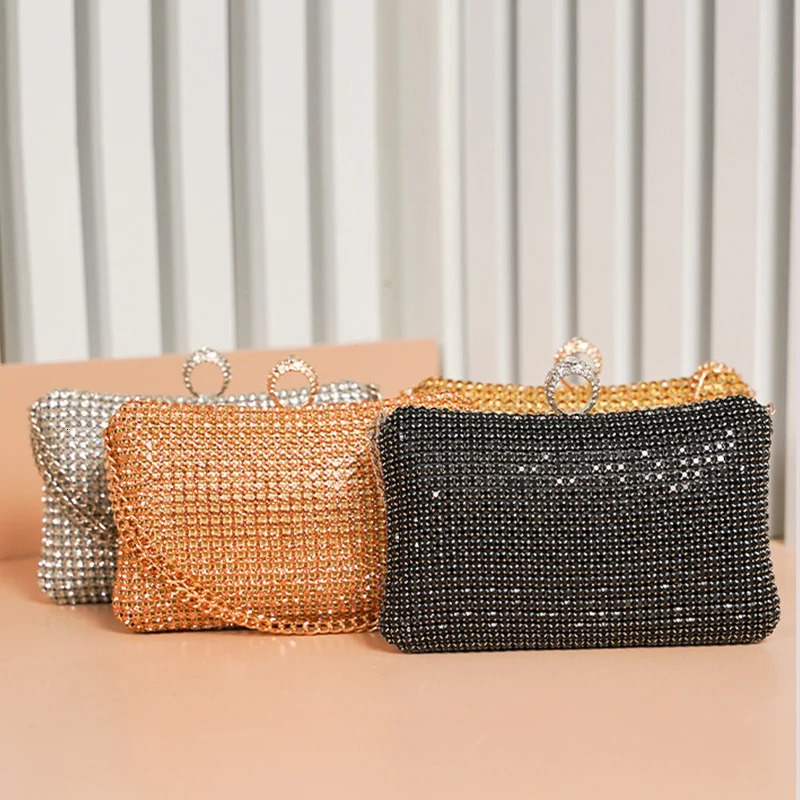 Diamonds Evening Bags for Women Silver Gold Luxury Shoulder Wedding Party Banquet Clutch Purse Simple Rhinestone Handbags 250614
