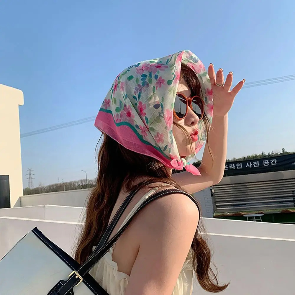 Sweet French Pastoral Style Headscarf INS Style Flower Printed Headband Towel Sun Protection Headband Women 250610