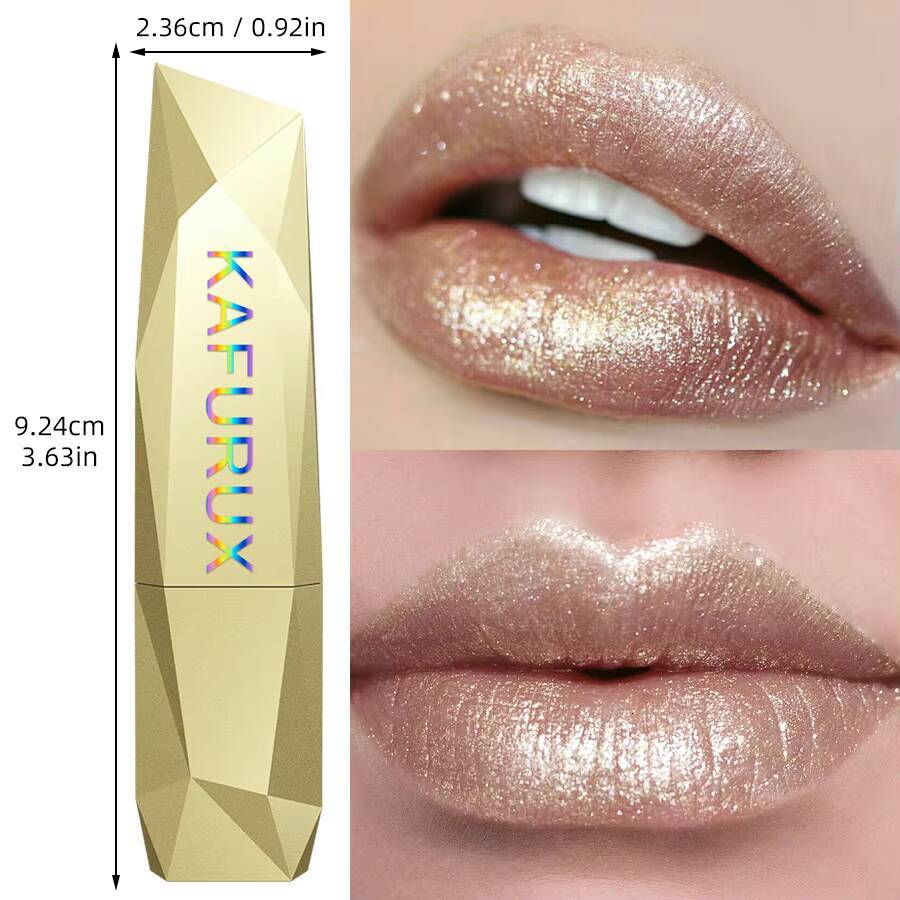 1 PC Sexy Glitter Plumping Metallic Lipstick Moisturizer Shimmer Lips Makeup Fullness Lip Tint Gel Soft Tube Cosmetic Red happy