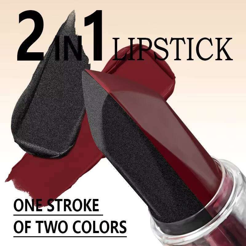 Two-tone Polarized Silver Lipstick Gradient Matte Purple Lasting Waterproof Metallic Black Moisturizing Lip Eye Makeup Stick happy