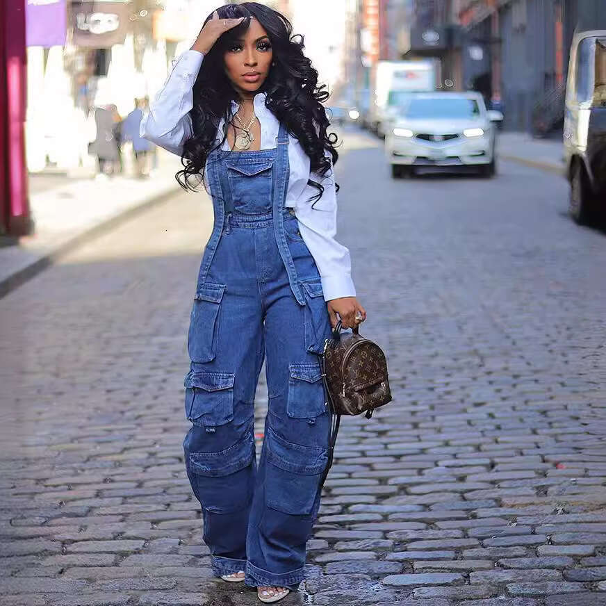 Women's Loose Fit Denim Overalls with Multiple Pockets, Spring Street Fashion, 2025 New Elegant and Unique Design