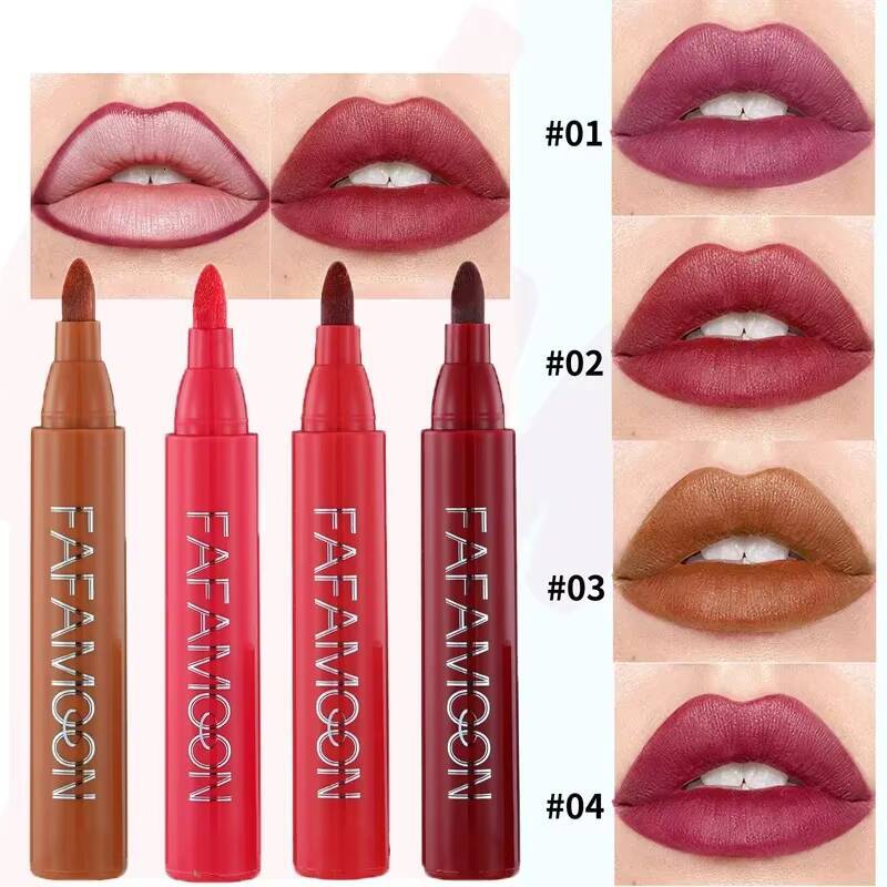 Lipstick Lips Dye Marker Pen Long-lasting Hydrating Waterproof Matte Lip Gloss Lipliner Contour Non-stick Cup Lipsticks Cosmetic happy
