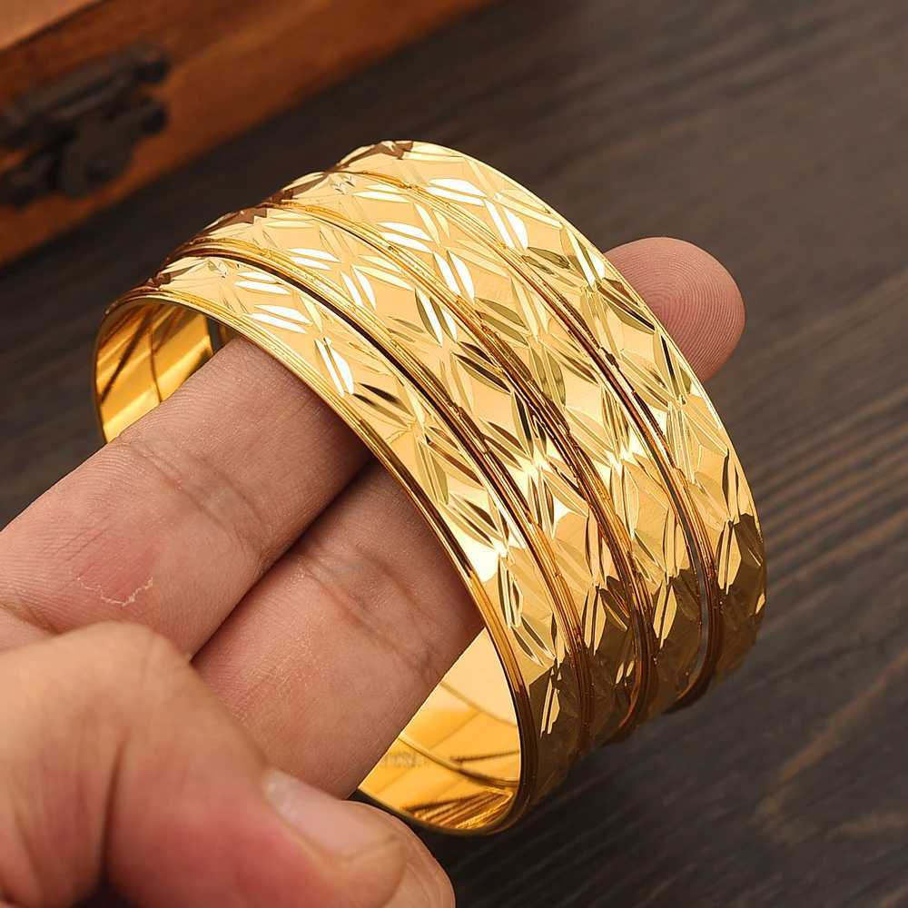 24k 65MM Dubai Wedding Bangles For Women Ethiopian Jewelry Gold Color Indian Bangles Women BirtHDay Jewelry Gifts Z250616