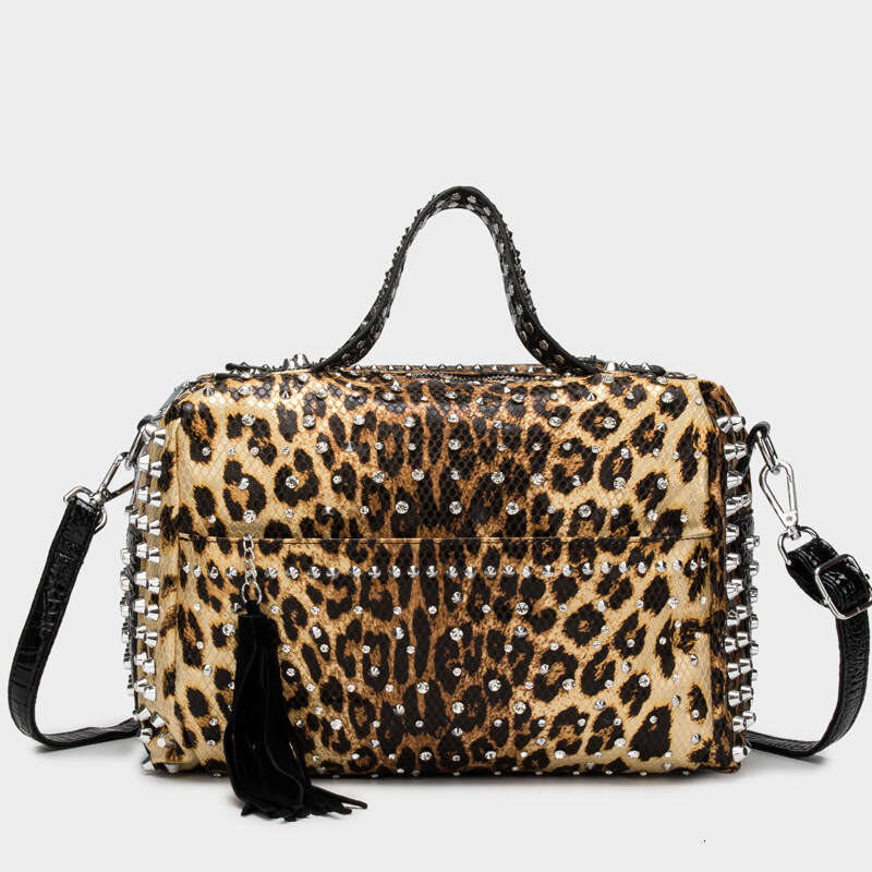 Leopard Print Studded Women's Shoulder Crossbody Handbag Large Capacity Bag