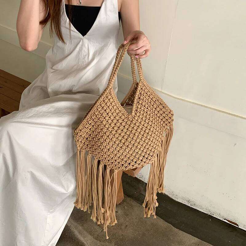 Women's Bags Designer Bohemian Beach Bags For Women Designer Handbags Purses New In Polyester Rope Braided Tassel Hollow Underarm Shoulder
