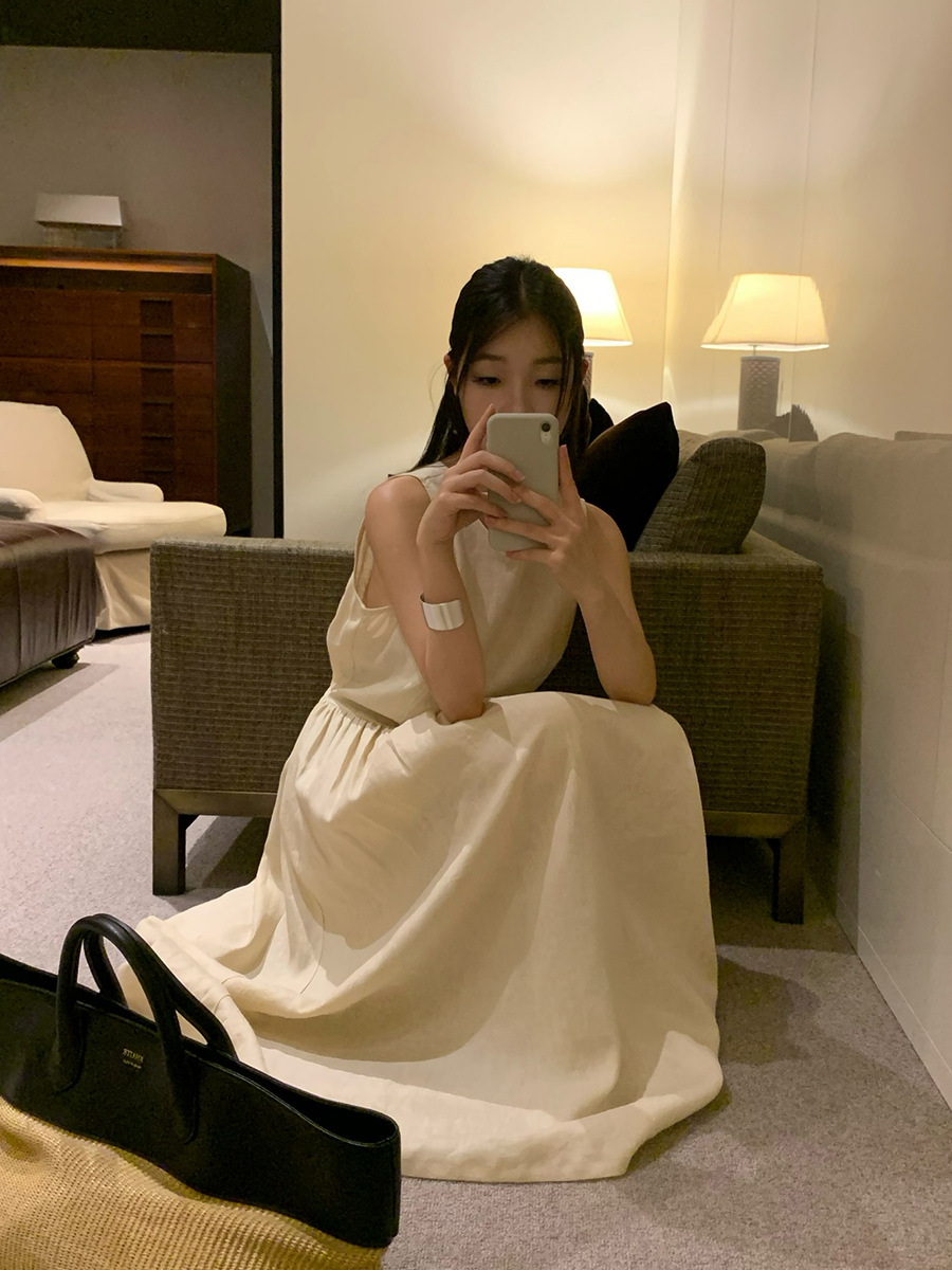 SL100 New Summer A-line Pleated Sleeveless Long Dress