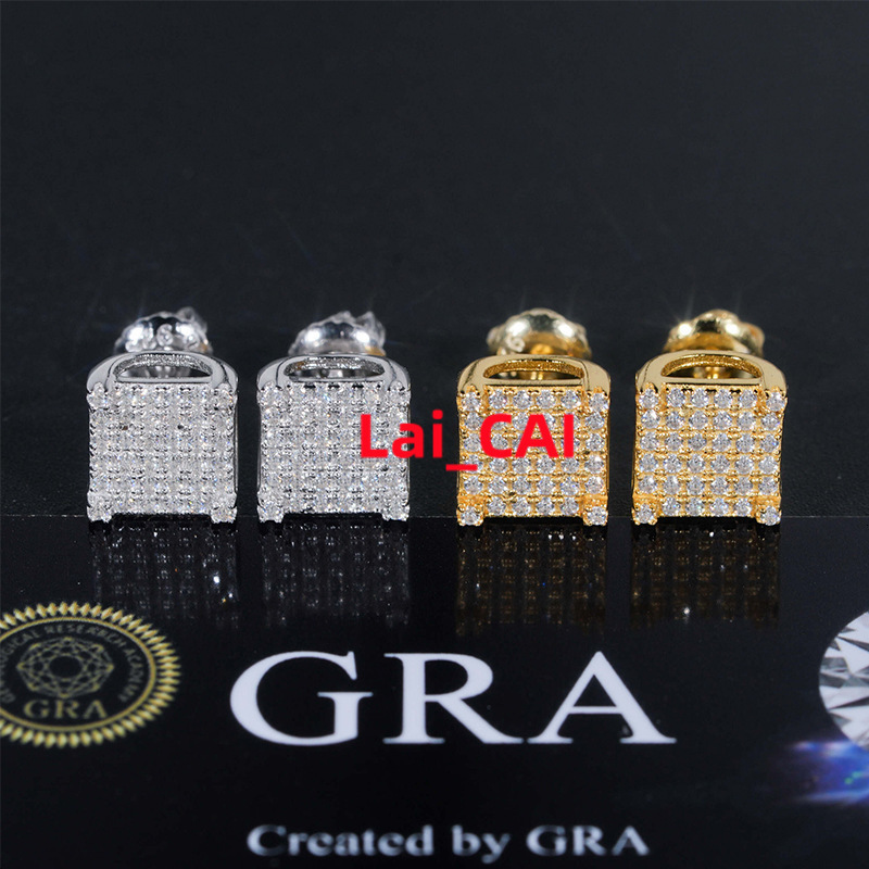 Iced Out New Style 925 Sterling Silver Moissanite Stud Earrings Hip-hop Earrings