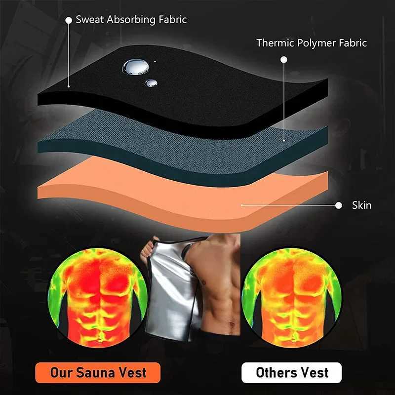 Aiithuug Men Sauna Suit Tank Top Waist Trainer Body Shaper Corsets Gym Sports Workout Silver Heat Trapping Sweating Suits Shape W250616