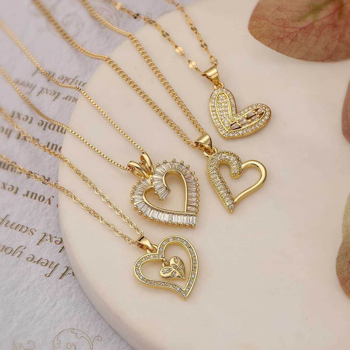 Mafisar Non-Fading Gold Color 316L Stainless Steel Party Jewelry Shiny AAA CZ Zircon Heart Pendants Necklaces For Women W250616