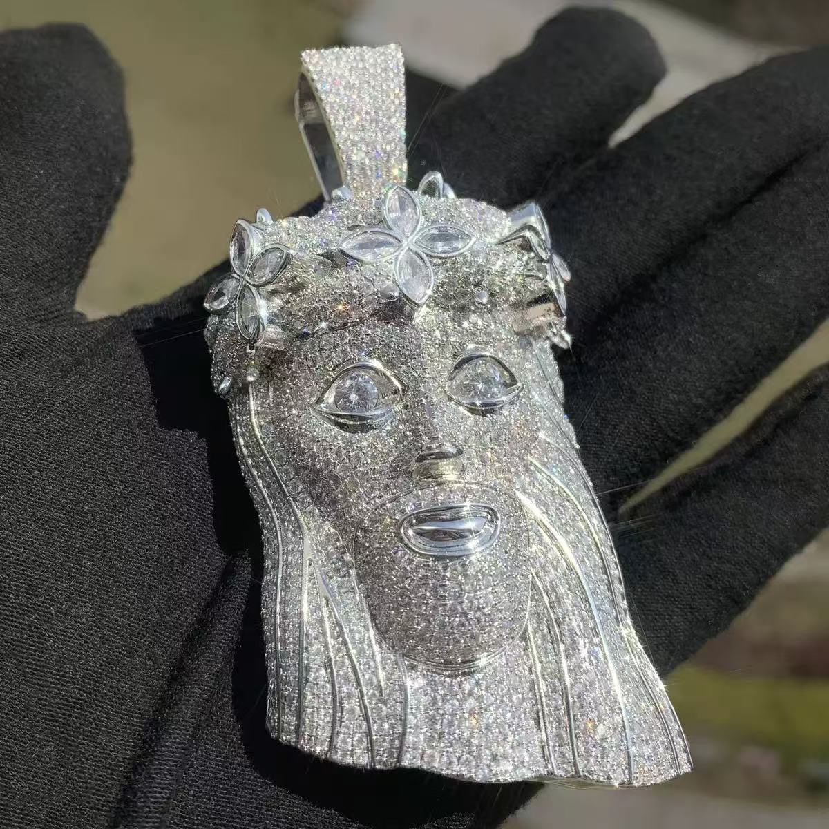 Custom Luxury 3 Tall Jesus Pendant 925 Sterling Silver 14k Gold Plated Fancy Cutting Moissanite Jesus Head Pendant