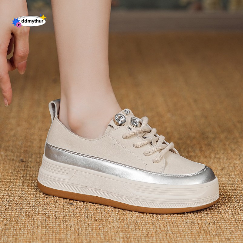 Genuine Leather Casual for Women Thick Sole Height Increasing 2025 Spring Summer New Sneakers Versatile Flat Shoes Trendy ddmythur