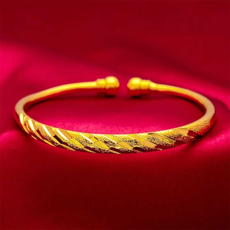 Never Fade Yellow Gold Color Stars Smooth Frosted Cuff Bangle for Women Size Adjustable High Quality Luxury Jewelry Z250616