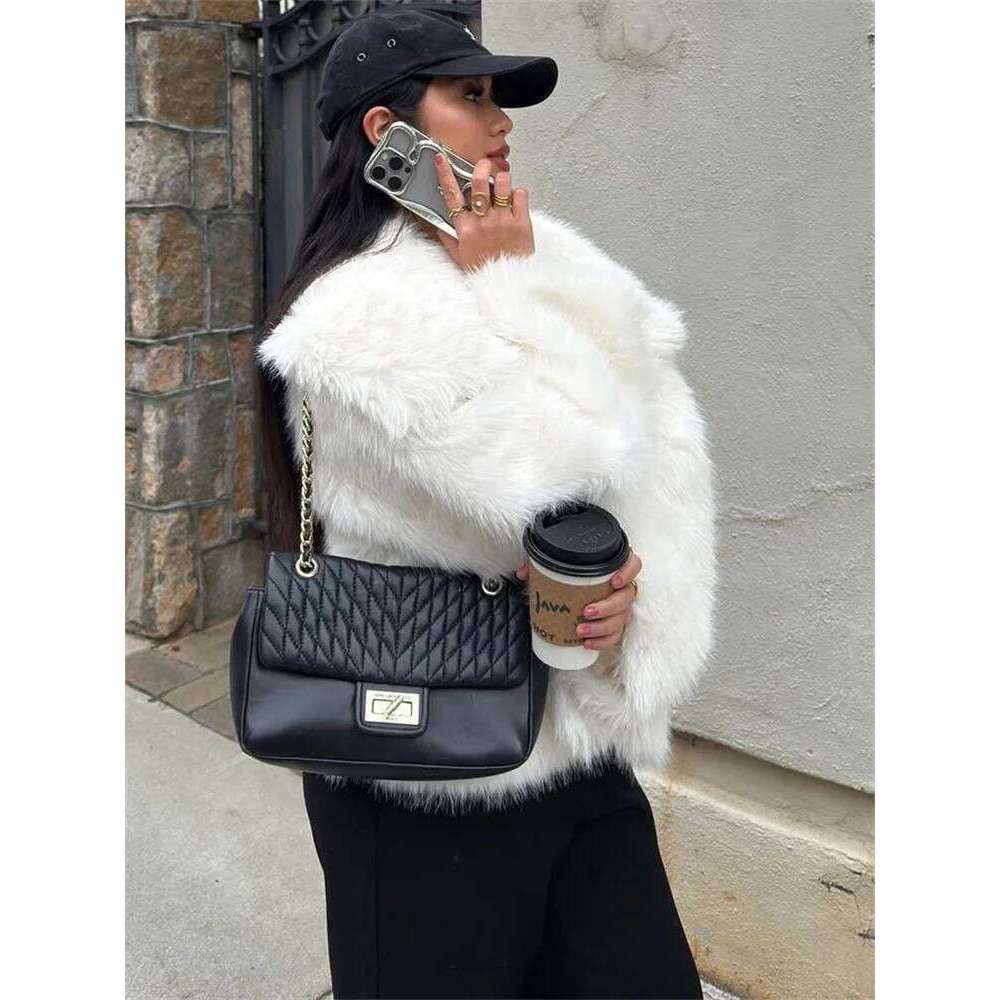 Tossy Lapel Fashion Feather Overcoat Ladies Winter Patchwork Solid Loose Jacket Faux Fur Clothes Women's Coat Clothing