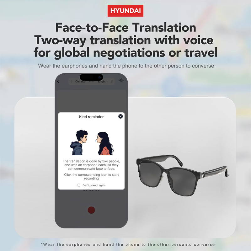HYUNDAI AI Translation Smart Glasses Bluetooth Earphones Wireless Sunglasses Audio with TWS Headphones For Music and Call HY-C8 AI