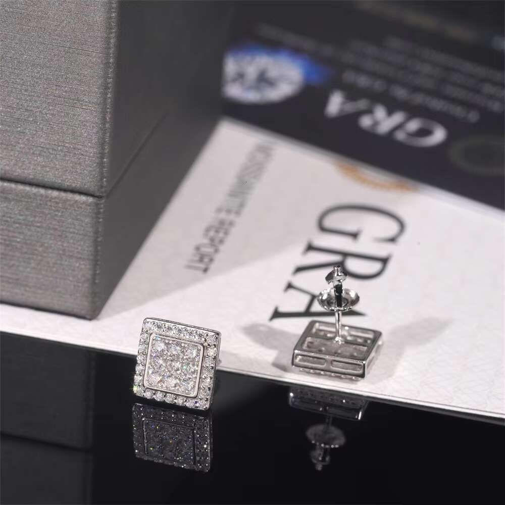 DE Hip Hop Iced Out Moissanite Earring 925 Sterling Silver Chic Square Moissanite Earrings Hip Hop Moissanite Earring Women Men