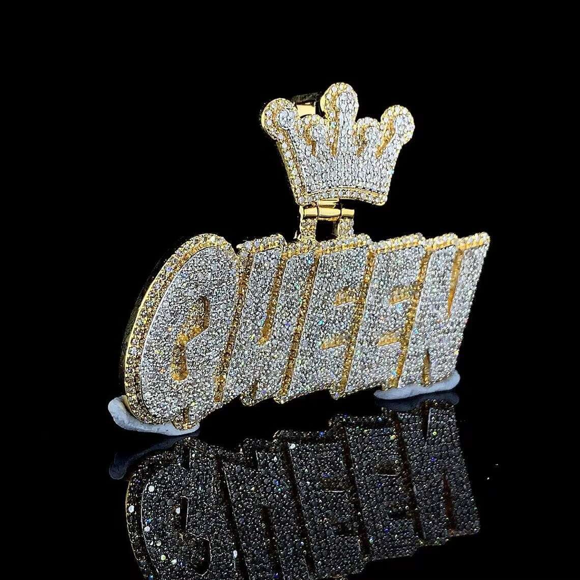 Queen Letter Diamond Pendant Personalized Name 925 Sterling Silver Custom Hip Hop Iced Letter Charm Moissanite Pendants Charms