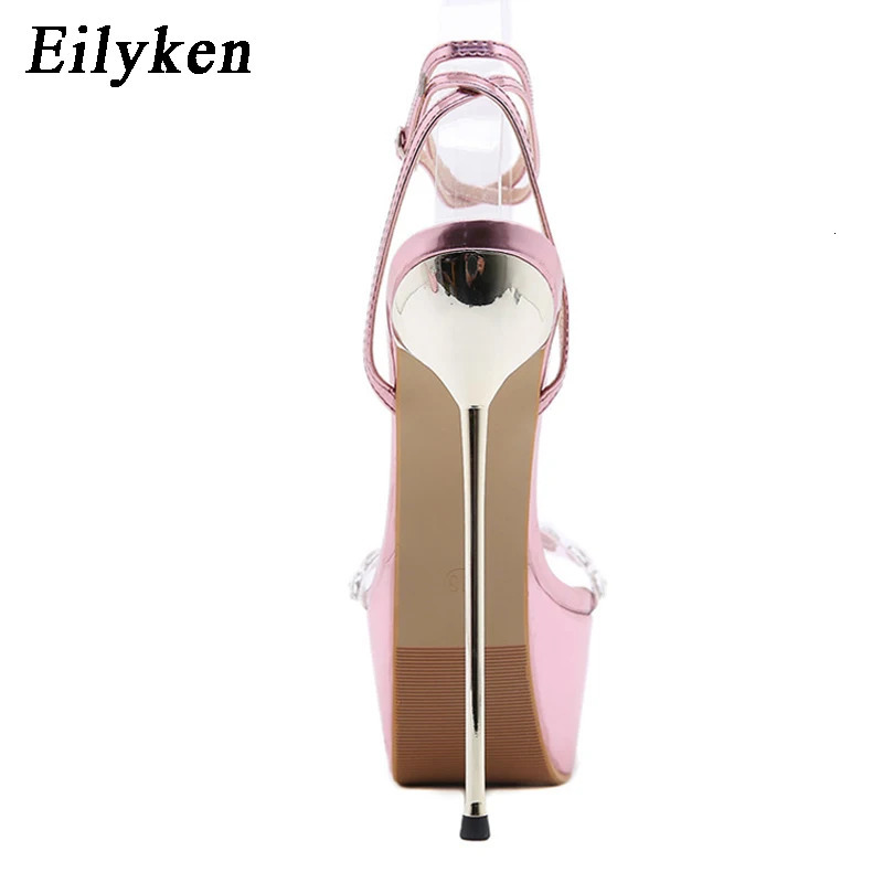 Eilyken Pink Sweet Ankle Buckle Strap Womens Sandals PVC Transparent Crystal Platform Summer Fashion High Heels Wedding Shoes 250610