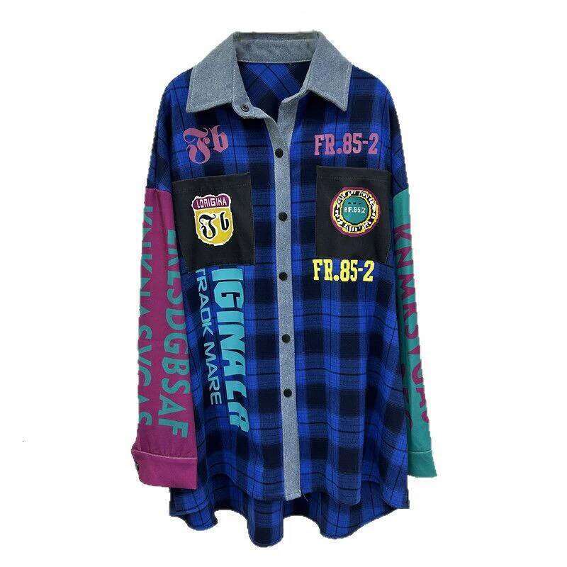 WTHT Trendy Women's Patchwork Contrast Color Plaid Print Design Loose Shirt 2025 Spring New Long Sleeves Blouse Female 1LS1002