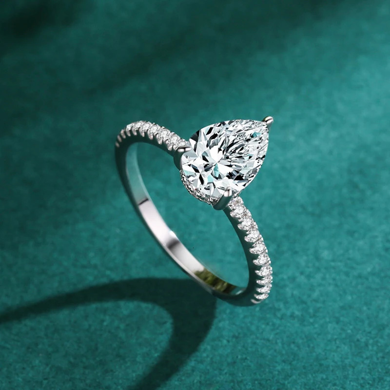 Ailmay 100% 925 Sterling Silver Water Drop Shape 5A Cubic Zirconia Finger Ring For Women Classic Fashion Wedding Jewelry 250610