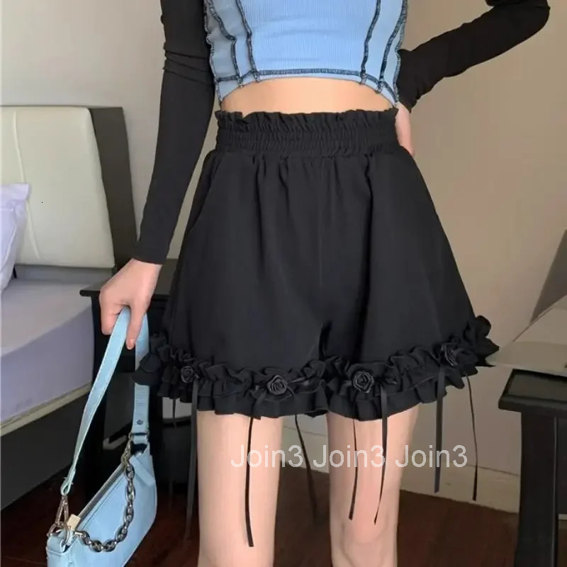 High Waist Wide Woman Short Pants Shorts for Women Black Ruffle Harajuku Fashion 2000s Clothes Y2k Jorts Normal Classic XL Hot