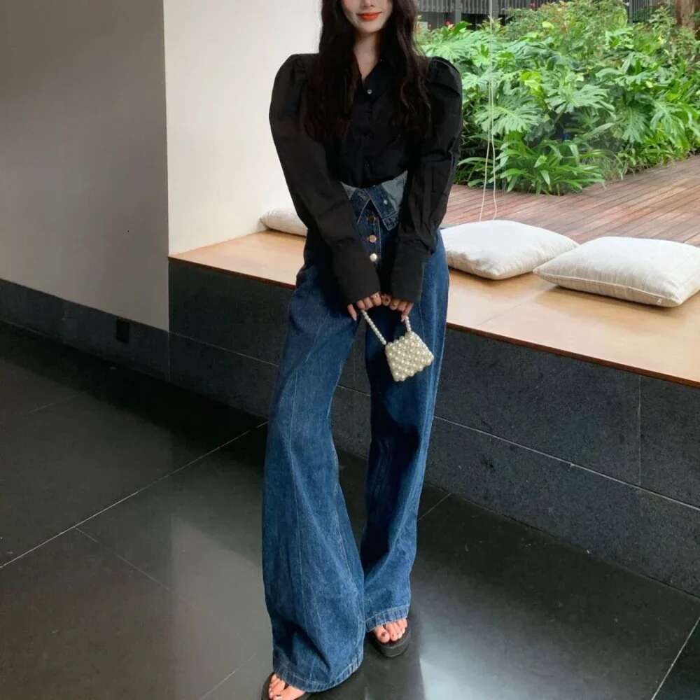 With Pockets Blue Womens Jeans Straight Leg Trousers High Waist Shot Pants for Woman Wholesale Stylish Stretch Good Quality Emo