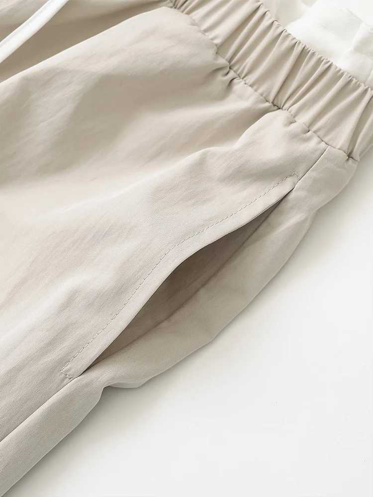 European and American style spring new fashion womens casual contrast color stitching elastic waist drstring wide leg casualXJ250616