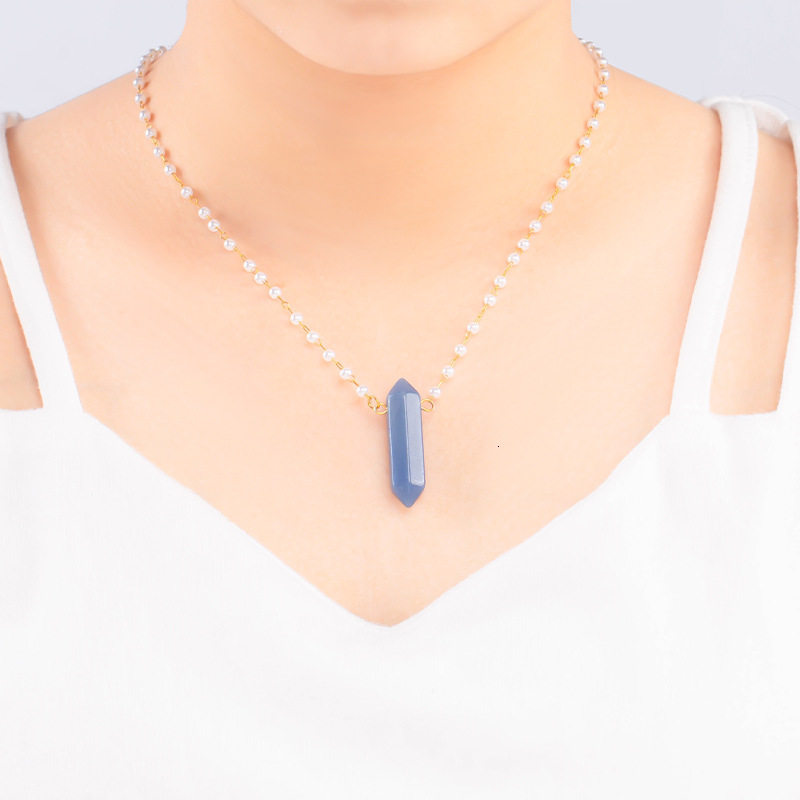 Fashion Personality Design Double-Pointed Hexagonal Column Pearl Necklace for Women Titanium Steel Non-Fading Jewelry