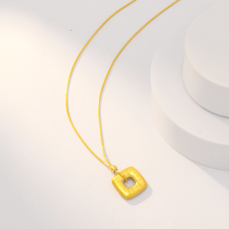 Fashion Chinese Style Trendy Versatile Fortune and Prosperity Square Engraved Necklace for Women Titanium Steel Non-Fading Jewelry
