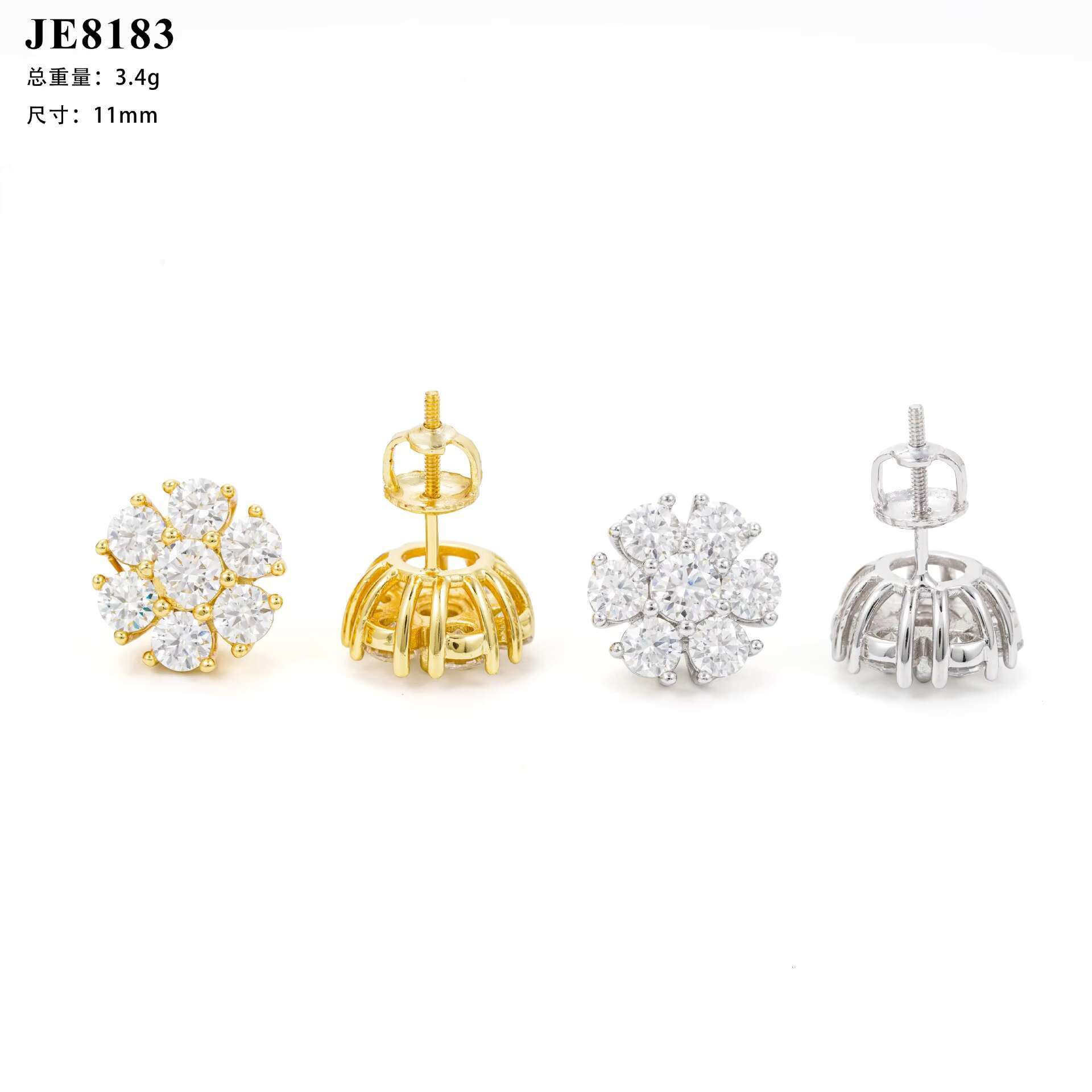 De Flower Design Hip Hop Screw Back Moissanite Stud Earrings Women Men Hip Hop Flower 925 Silver D Color Moissanite Stud Earring