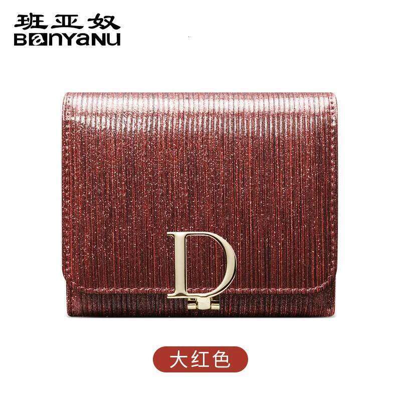 D buckle leather ladies purse women short cowhine three fold large capacity pocket change storage