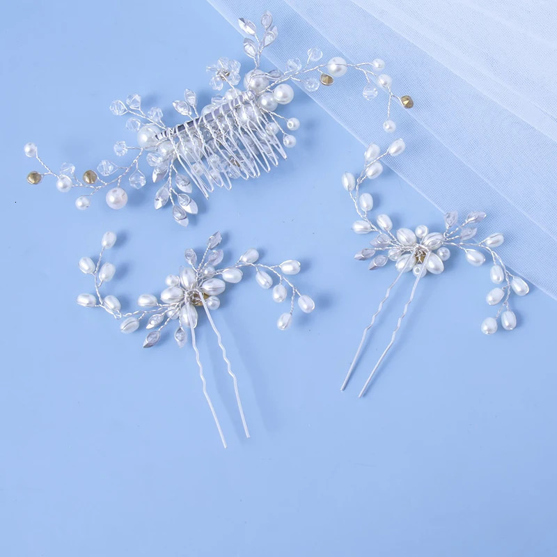 Brides hair ornament Crystal Women Brid hair comb Pearl comb wedding headdress Silver Color Pearl Crystal Wedding Hair Combs 250610