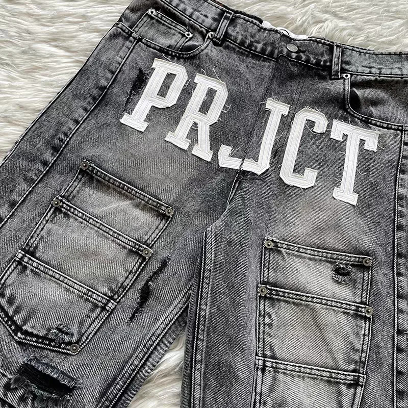High-quality Project Emergency jeans with Alphabet Embroidery Denim Casual Shorts for Men and Women 250528