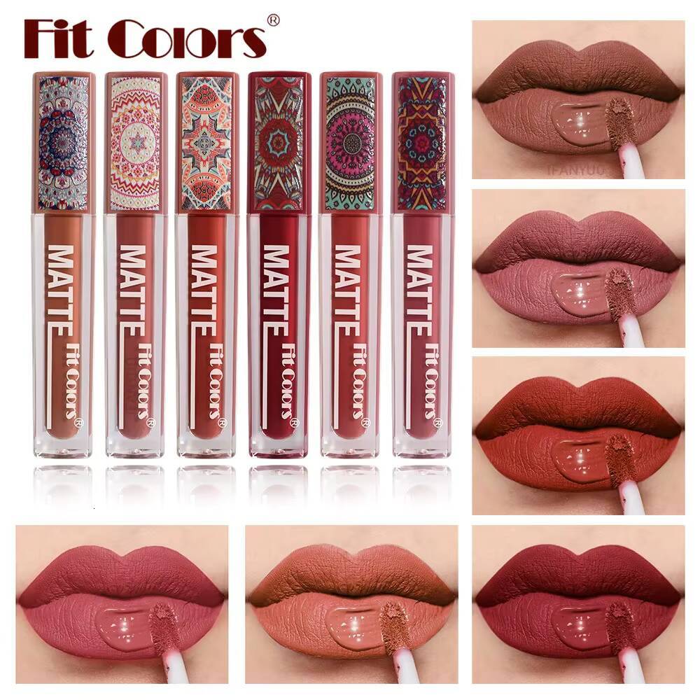 Earth Brown Matte Lipstick Waterproof Velvet Liquid Gloss Bohemian Pattern Quick Dry Not Easy Fade High Pigment Lip Stain happy