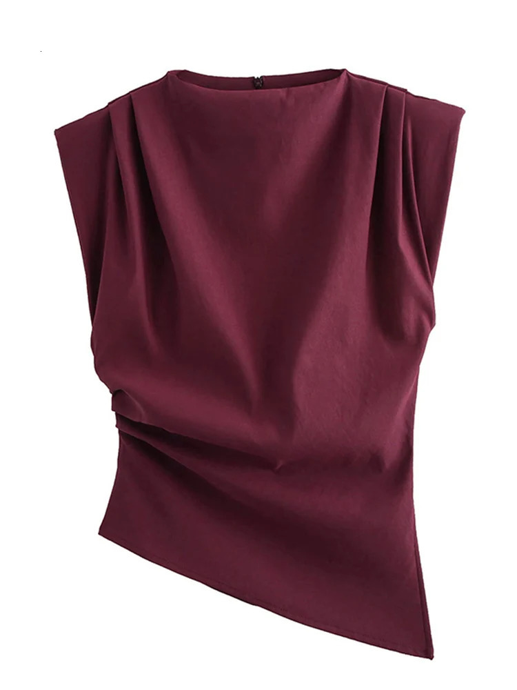 Fashion Shoulderless Top European American Style Simple Pleated Decorative Top 250614