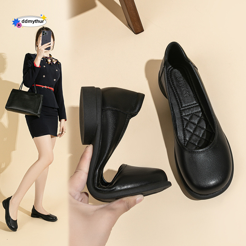 665-2 Work Women, Spring and Summer Soft Sole Single Flight Attendant Office Black Shoes, Comfortable for Long Standing, Professional Interview Shoes 