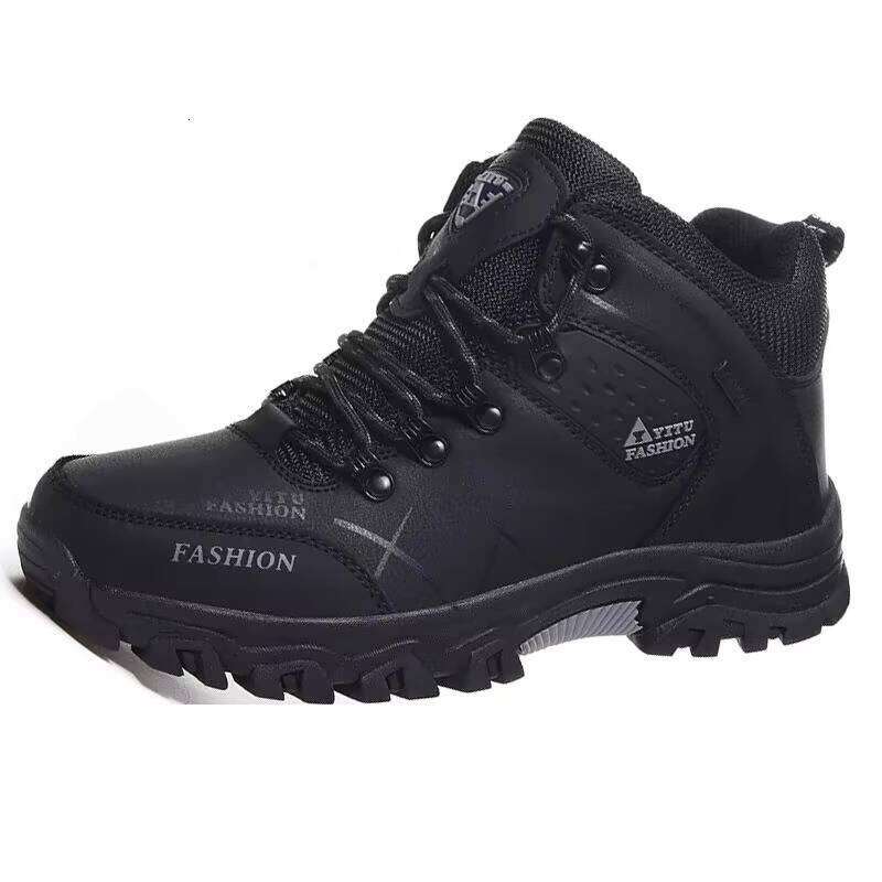 Men's Winter Cotton Shoes with Fleece Lining - Black Slip Resistant Waterproof Work Boots