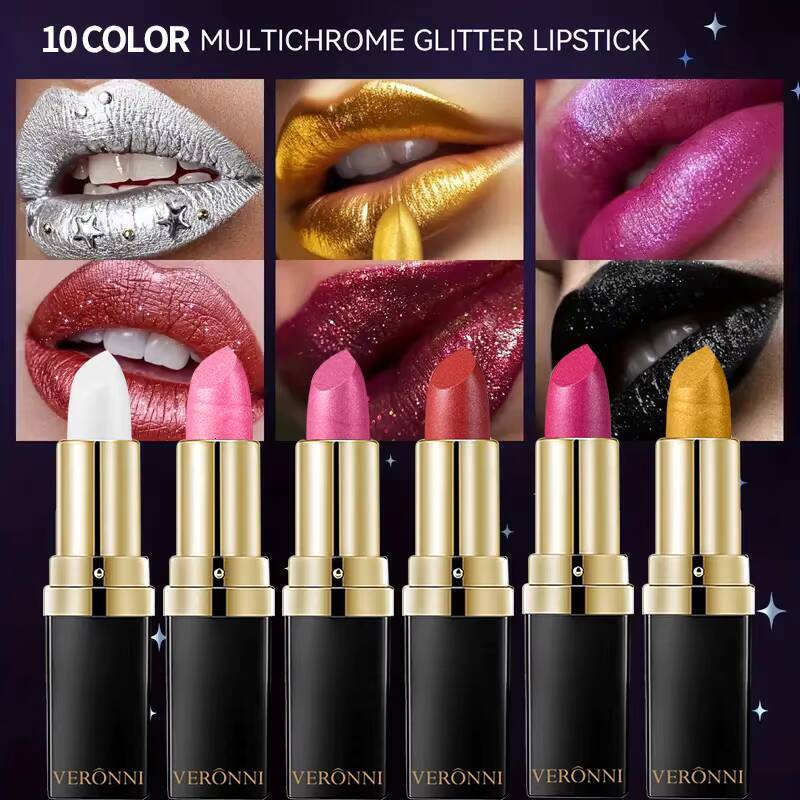 Diamond Shimmer Lipstick Lip Gloss High Pigmented Long Lasting 10 Colors Glitter Lipgloss Lips Makeup Cosmetics Sexy Make Up happy