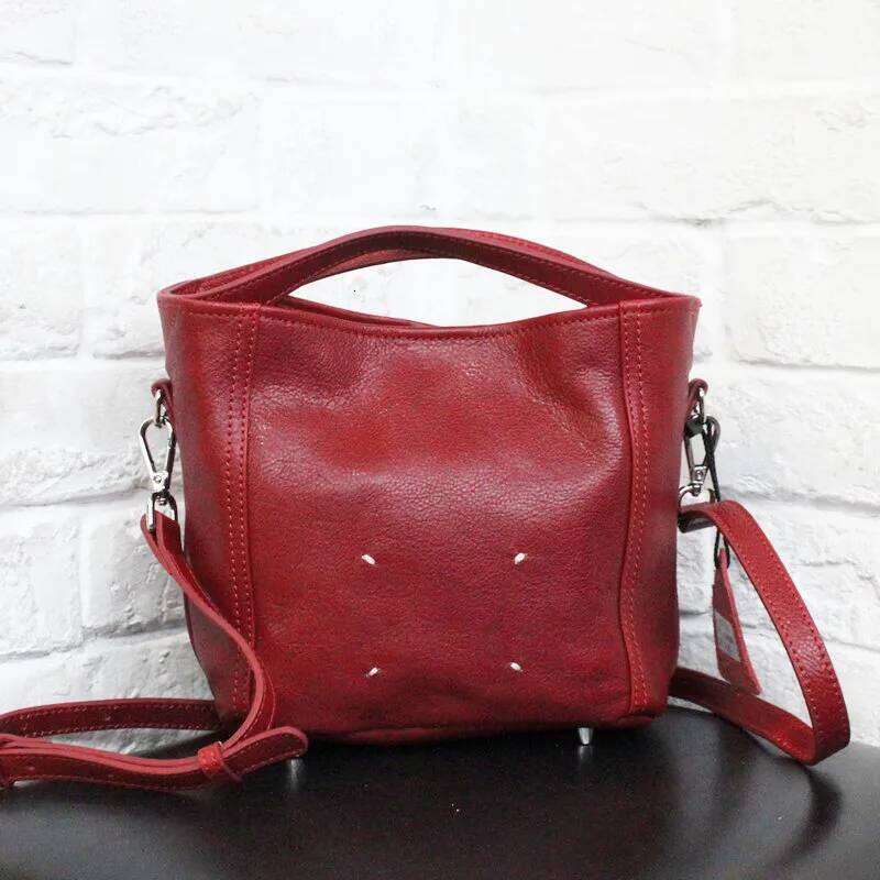 High Quality Natural Leather Handbag Women's Vintage Veg Tanned Cowhide Lightweight Small Shoulder Crossbody Bag With Purse