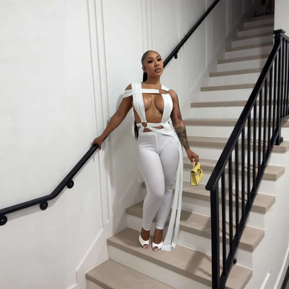 Summer New Women's Sexy Slim Hollow Out Ring Cross Tie Ribbon Bodycon Jumpsuit B5