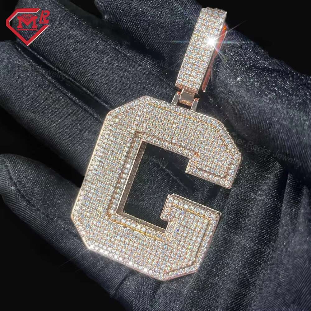 Hip Hop Custom Moissanite Pendant Letter Initial 925 Sterling Silver Vvs Iced Out Diamond Moissanite Pendant