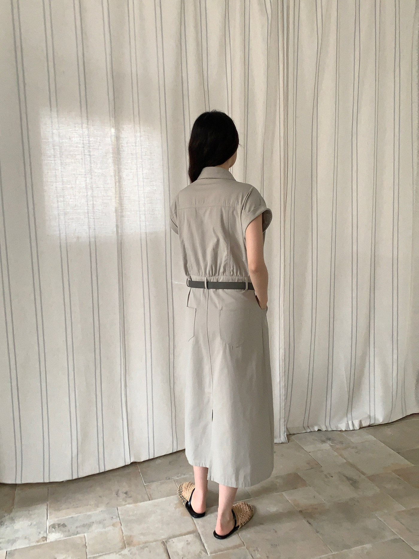 GY240 Flying sleeve waist mid-length style simple casual dress