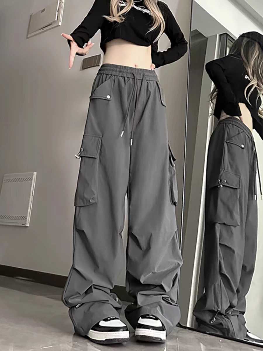2024 American style large pocket cargo pants womens spring summer new style wide leg pants loose slimming casual sports pants XJ250616