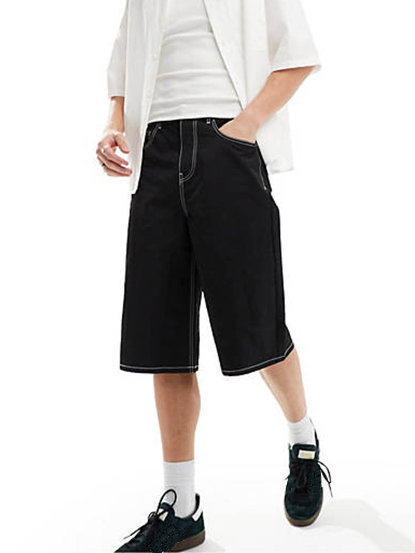 Men's Hip Hop Bermuda Shorts - Baggy Fit Wide Leg Denim Cropped Pants, Summer Loose Casual Shorts (Hombre Pantalones Cortos)