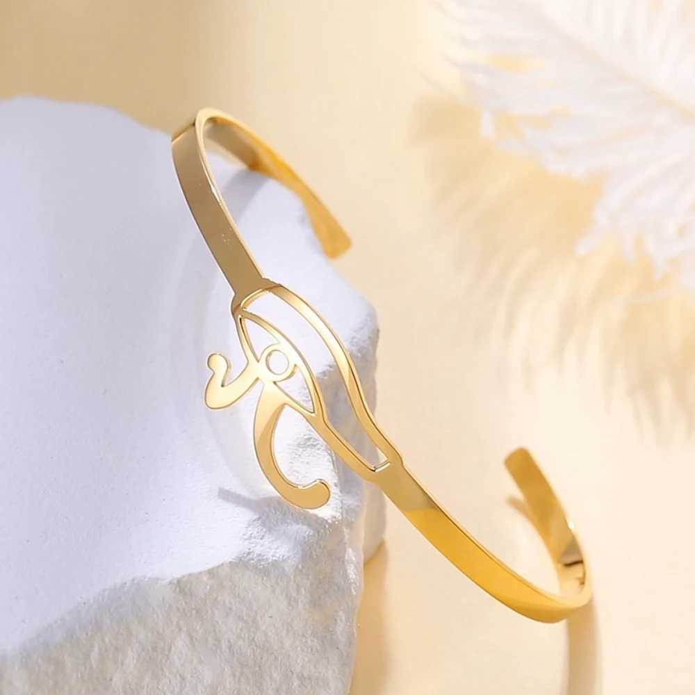 Dawapara Eye of Horus Stainless Steel Women Cuff Bangle Adjustable Ancient Egyptian Protection Amulet Jewelry Z250616