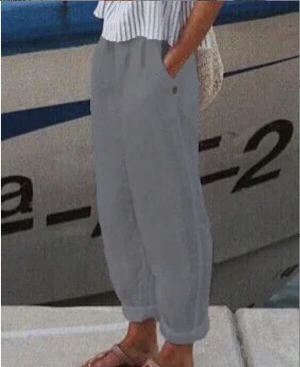 Cotton Linen Solid Color Cuffed Casual Pants with Optional Floral Pattern 2025 New Fashion Trendy Clothing