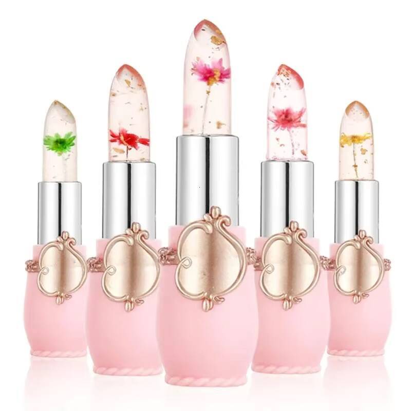Jelly Lipstick Temperature Moisturizer Flower Stick Long Lasting Balm Magic Color Change Lip Gloss Set happy
