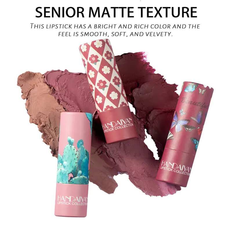 8Color Matte Nude Non-stick Cup Lipstick Red Velvet Long Wear Waterproof Sexy Pink Gloss Korean Makeup Women's Lip Cosmetics happy